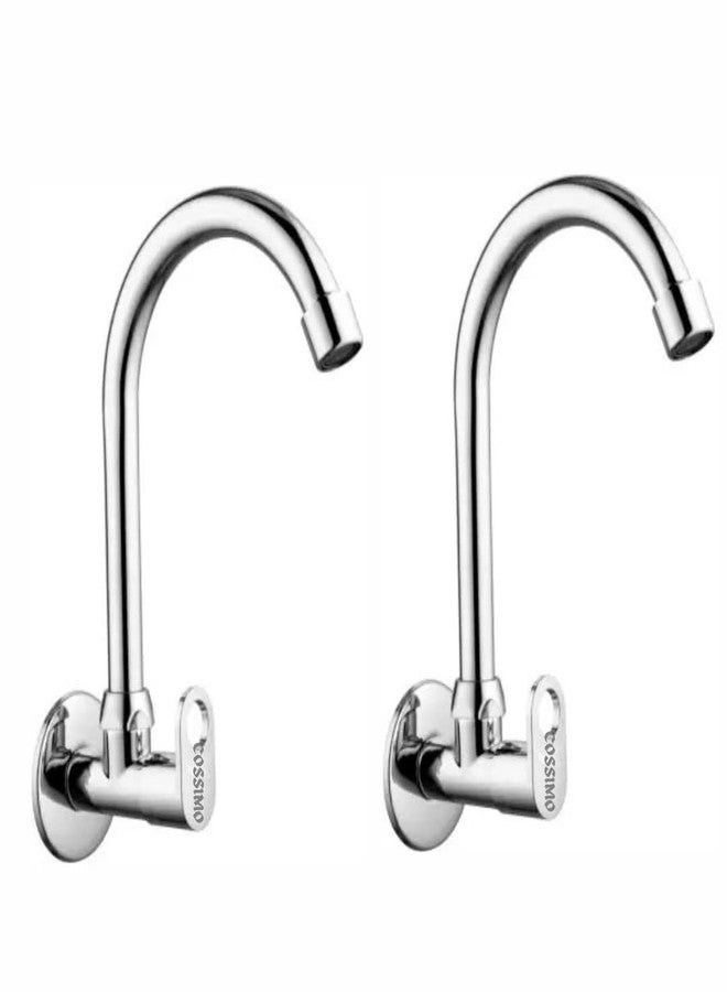 Cossimo صنبور حوض من الفولاذ المقاوم للصدأ من مجموعة أوريو من كوسيمو، مزود بخرطوم دوار 360 درجة ونمط تدفق واحد للماء الساخن/البارد، مع شفة جدارية مطلية بالكروم وقرص نحاسي، عبوة من قطعتين - Image 1